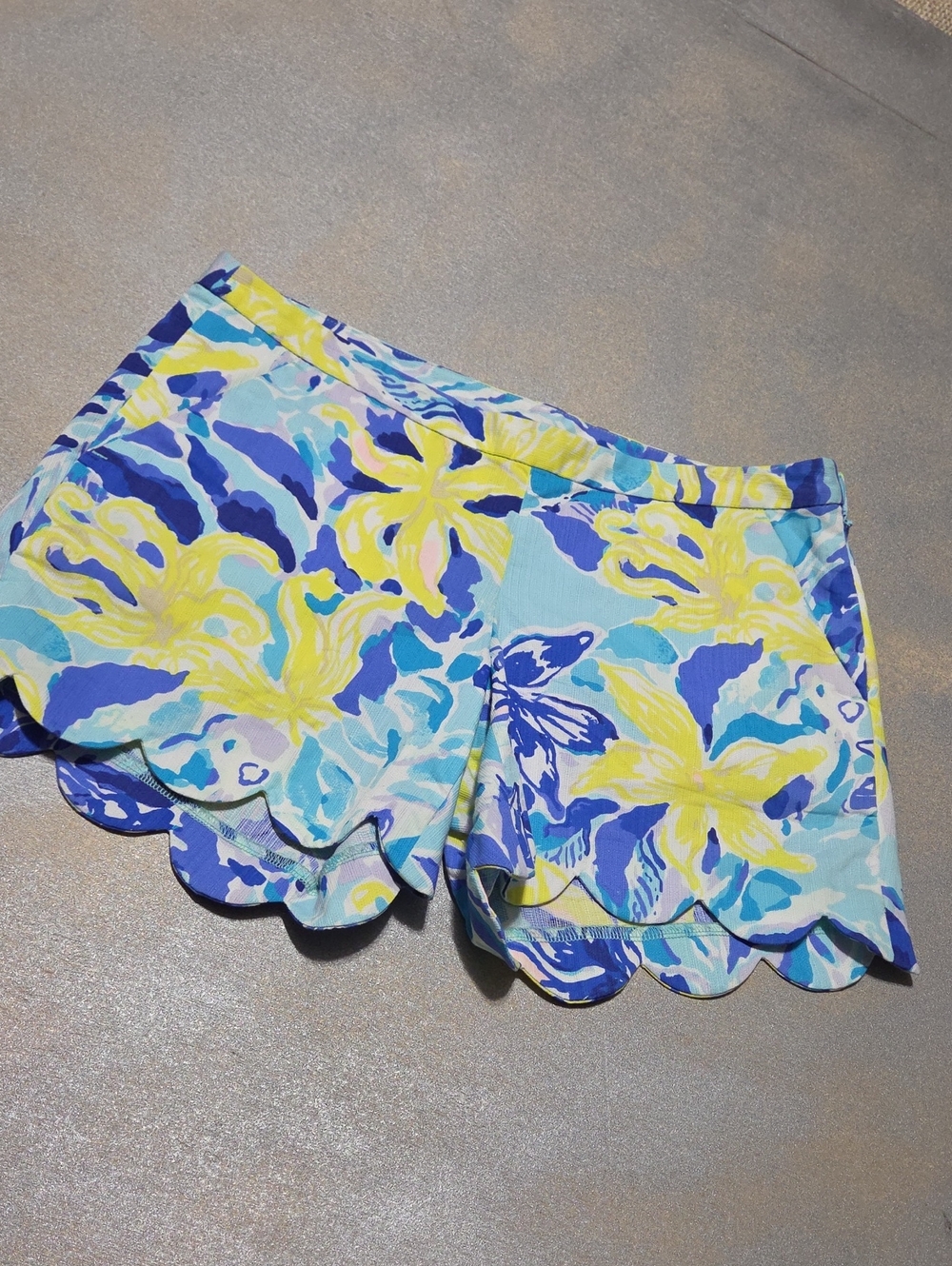 High-Waist Floral Scallop Hem Shorts - Blue & Yellow NWOTS
